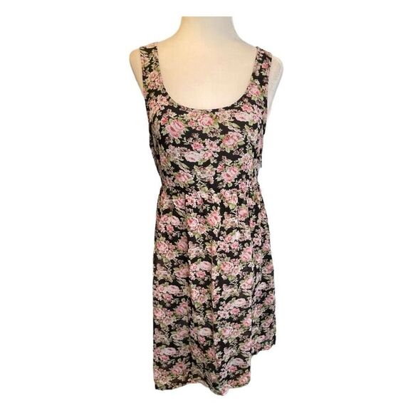 Forever 21 Floral Fit n Flare Dress Black Pink White Green Mini Sleeveless S - Picture 1 of 8